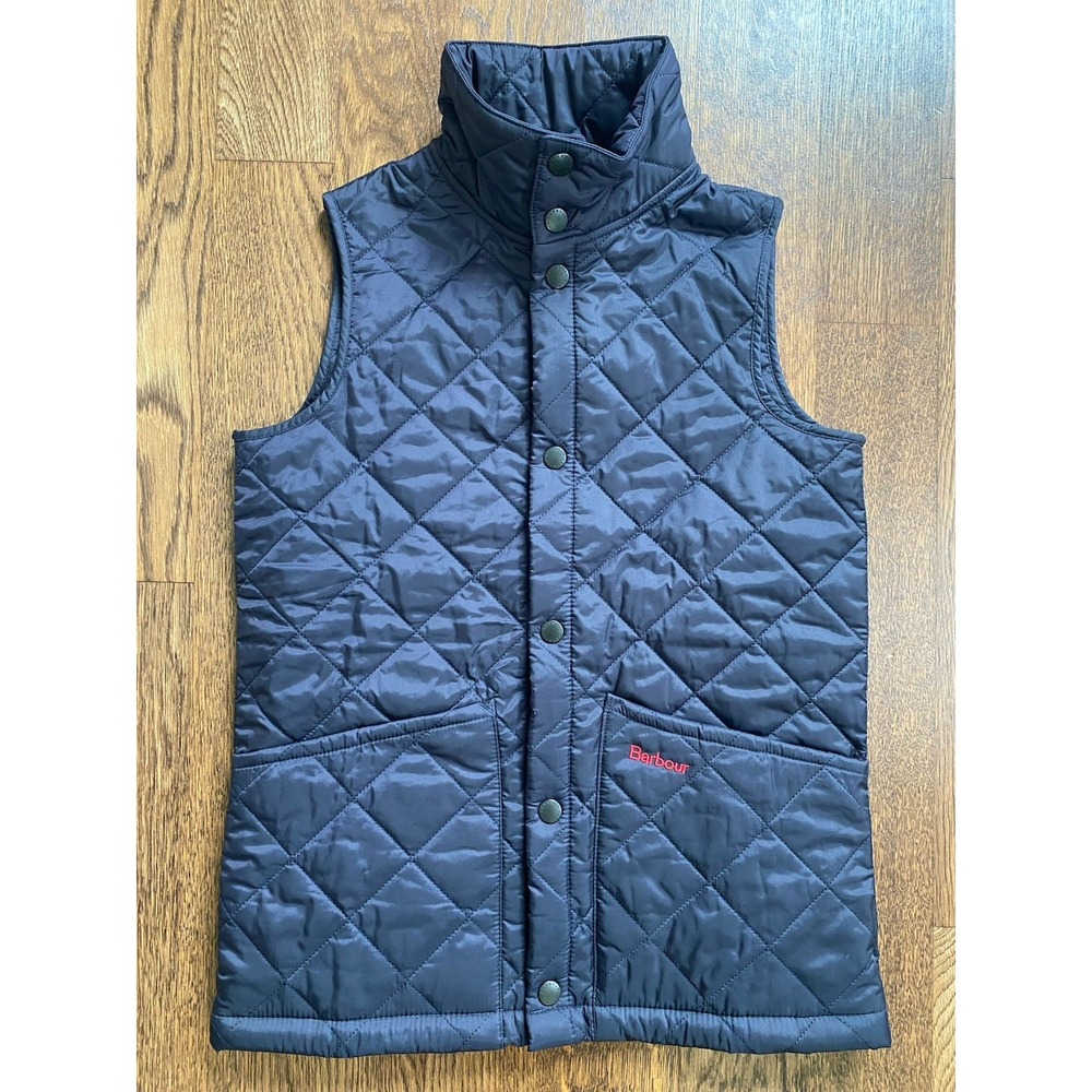 Barbour Liddesdale Kids Insulated Quilted Snap Gilet Vest Size M 8/9 Navy Blue